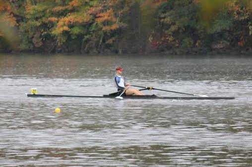 Kris Petreski from Pound Ridge rows for gold at the Head of the Housatonic.