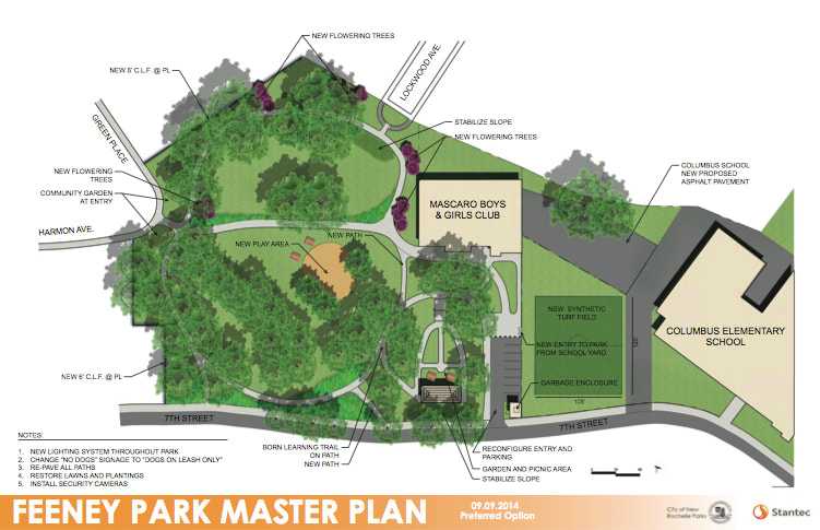 The proposed master plan for Feeney Park in New Rochelle.