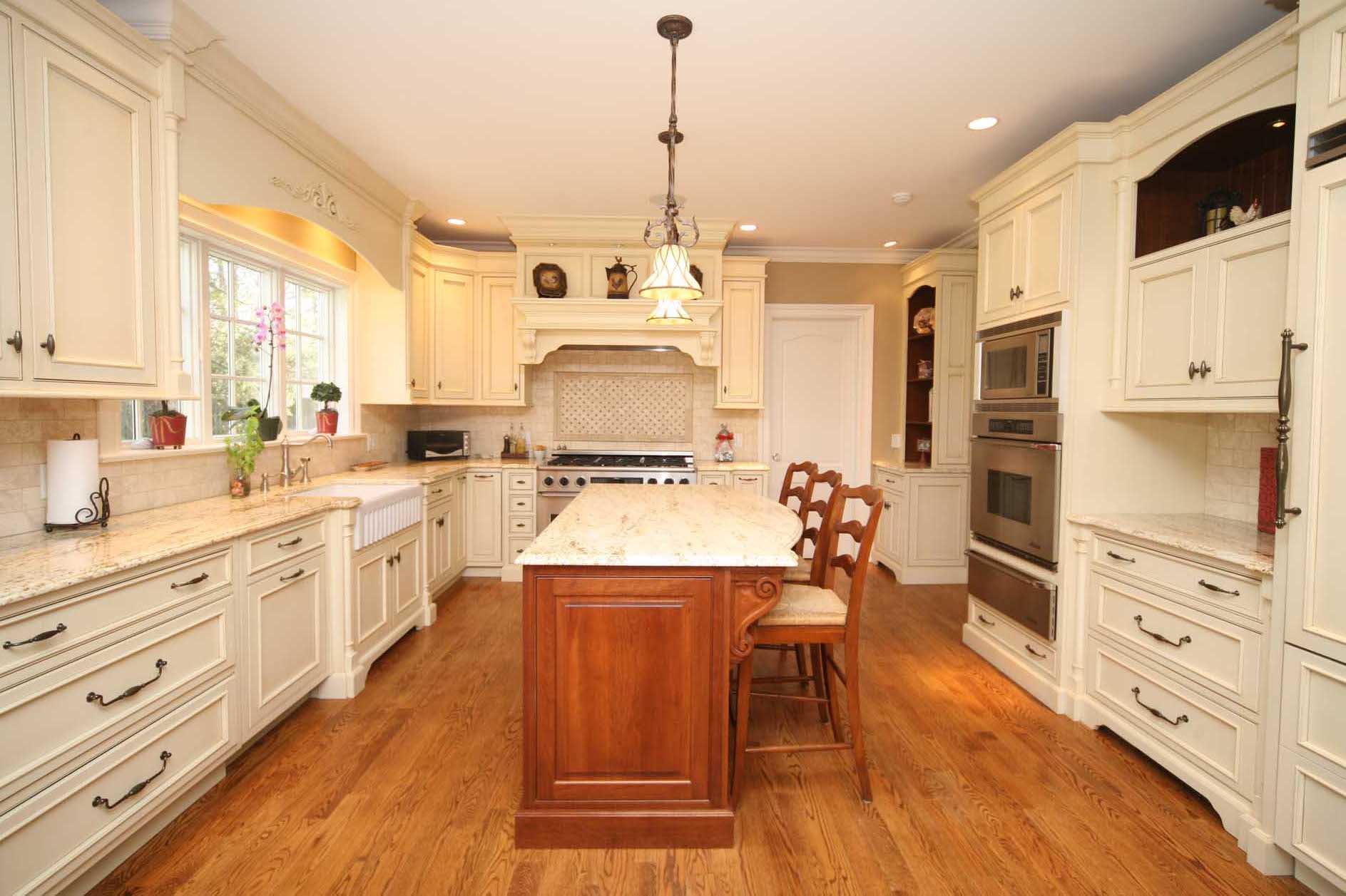 The kitchen at 120 Orchard Lane in New Canaan is spacious and includes top appliances.