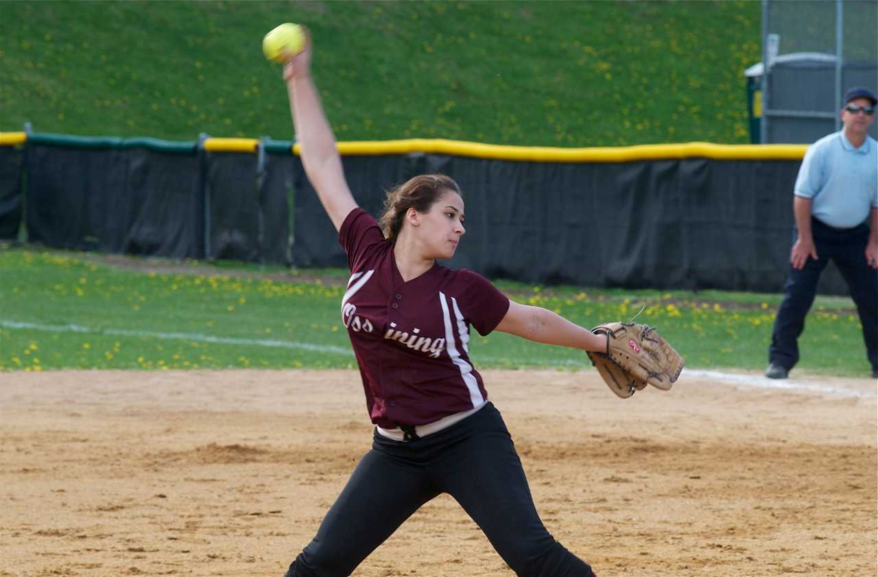 Ossining pitcher Alyssa Aurora winds up vs. Lakeland.