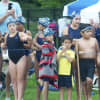 <p>Members of the Ossining swim team get ready to compete Saturday morning at Bedford Hills. </p>