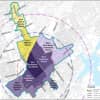 The overlay map is part of the proposed downtown redevelopment in New Rochelle.