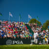 <p>Brian Gaffney hits his tee shot on the first hole during Round Three at the 97th PGA Championship at Whistling Straits on Aug. 15 in Sheboygan, Wis.</p>