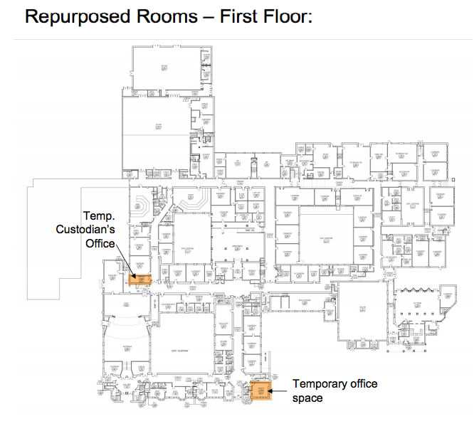 <p>Rooms that will be repurposed on the first floor at Rye High School. </p>