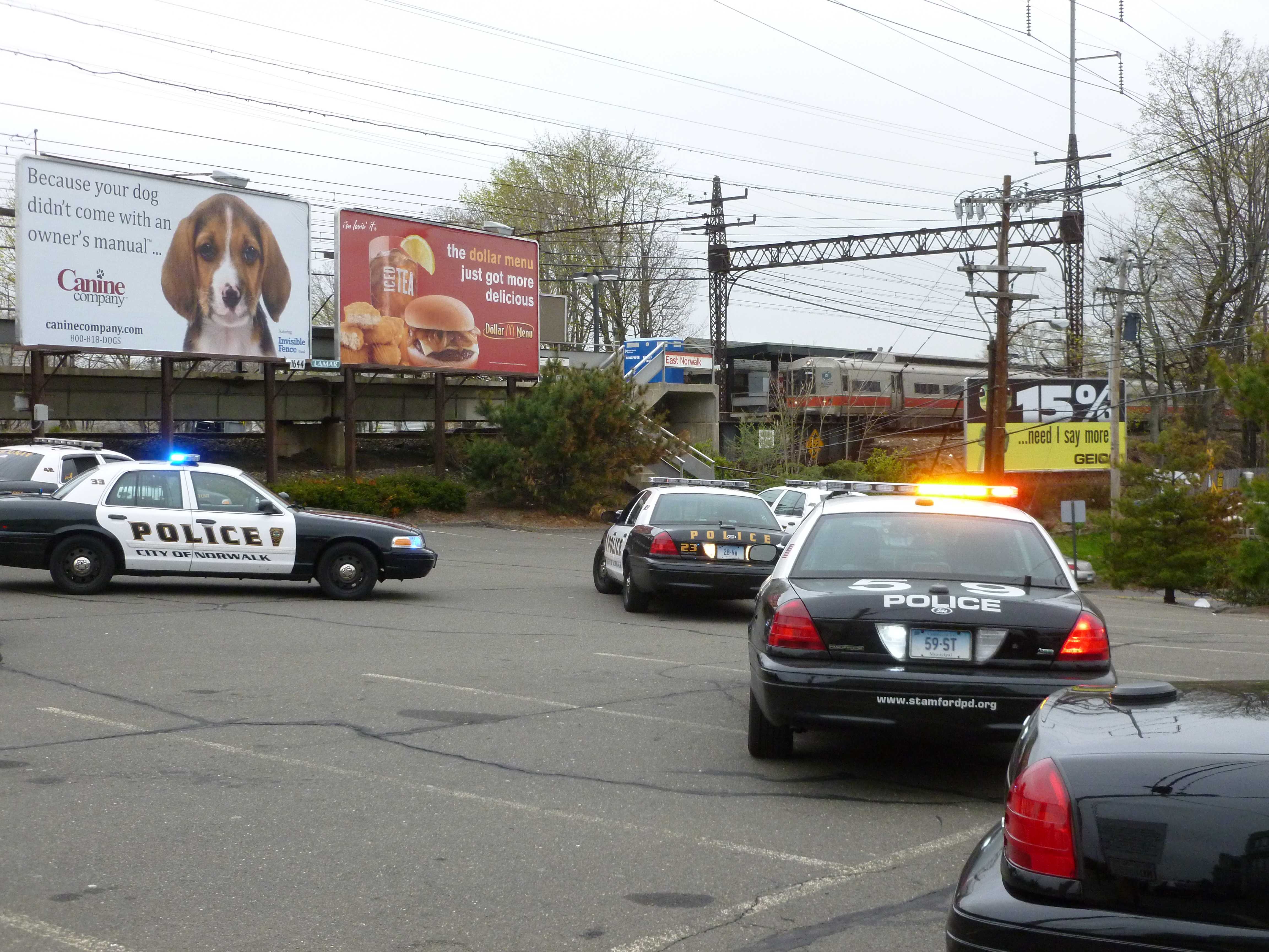 Norwalk police at the East Norwalk Railroad Station Friday during the search for Boston Marathon bombing suspect, Dzhokhar Tsarnaev. 