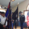 Rain forced the Color Guard indoors for Newtown celebration of Veterans Day at VFW Post 308. 