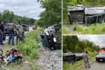 Truck Flips, Spills Landscaping Equipment On Highway On-Ramp In Westchester