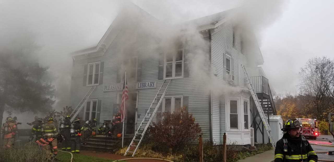 The fire at the Plesant Valley Free LIbrary.