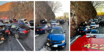 The 18-vehicle crash scene.