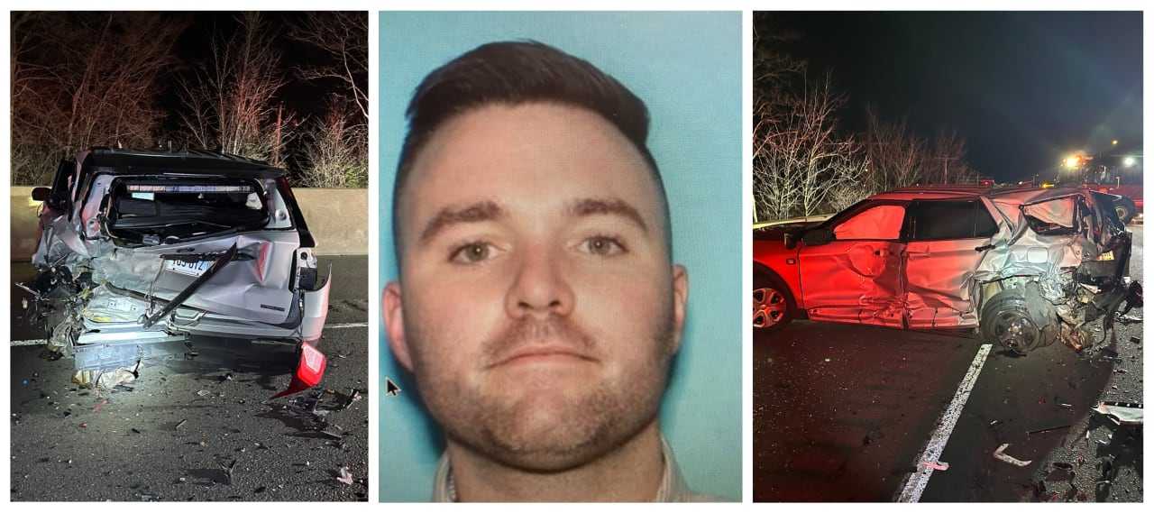 Thomas Larivees, the driver, and the damaged vehicles.