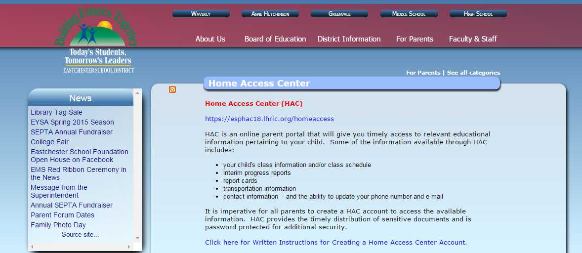 Eastchester School District's Home Access Center