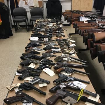Handguns from a recent area police gun buyback event.