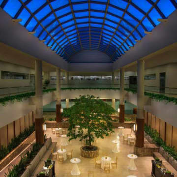 The atrium at the Teaneck Marriott at Glenpointe Hotel.