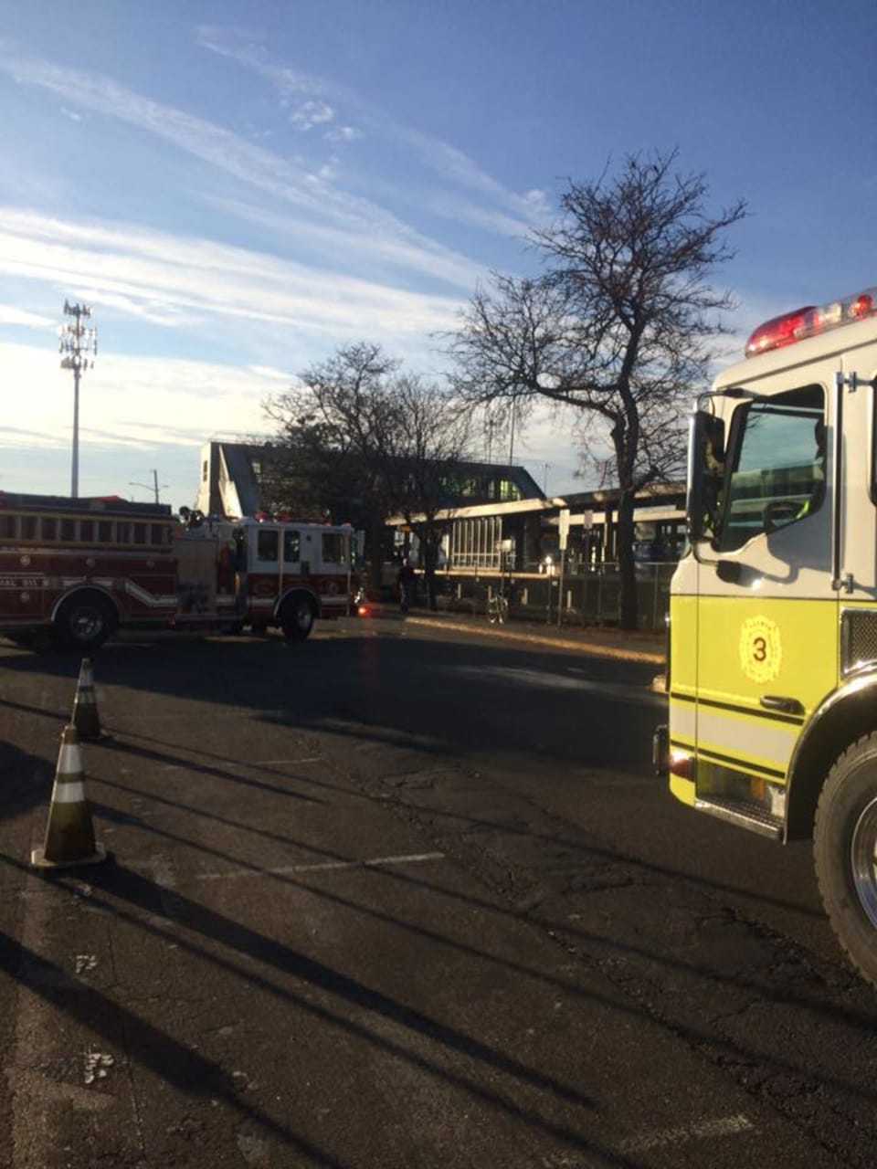 Two of the Croton fire engines making their way to the second scene after extinguishing a small debris fire on the Amtrak train.
