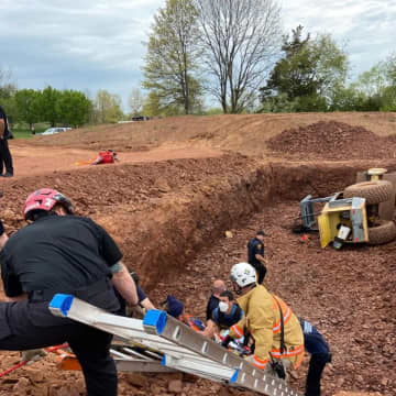 A construction worker was airlifted with serious lower body injuries after a Thursday morning accident involving a soil compactor machine, authorities said.