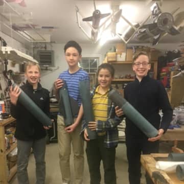 Mack Seidman, 13, of Mt. Kisco; Sean Wilder, 14, of Katonah; Gus Kelley, 14, of Mt. Kisco; and Joe Shea, 13, of South Salem are preparing to head to Huntsville, AL with the St. Monica Rocketry Group in April to participate in the NASA Student Launch.