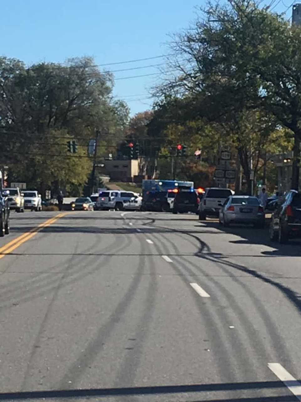 Tarrytown Road was closed for several hours following a four-vehicle crash that involved a bus.