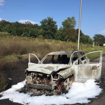 A car fire on I-84 westbound is slowing traffic late Thursday afternoon.