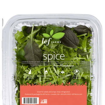 The recalled product: lēf Farms “Spice” Packaged Salad Greens.