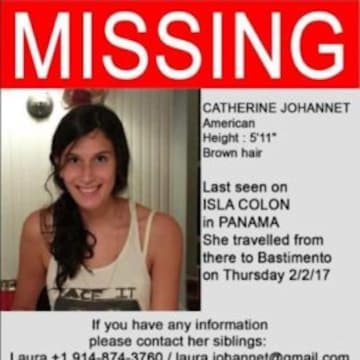 Friends of Catherine Johannet of Scarsdale hung this poster in hopes of finding the 23-year-old who was missing in Panama.