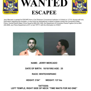 State Police are searching for Jerry Mercado, who escaped Friday from a Connecticut prison.