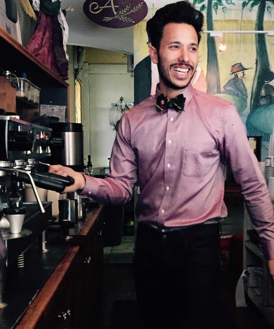 Making coffee at Antoinette's.