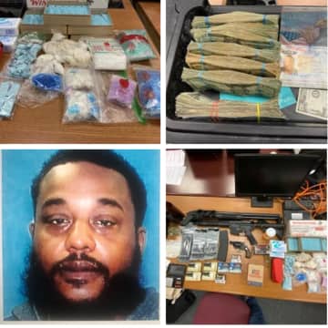 Joseph Gumbs and some of the items seized.
