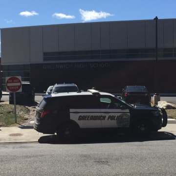 Greenwich Police  on the scene of a lockdown at Greenwich High School