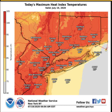 Heat indices will climb to the upper 90s on Sunday, July 19.