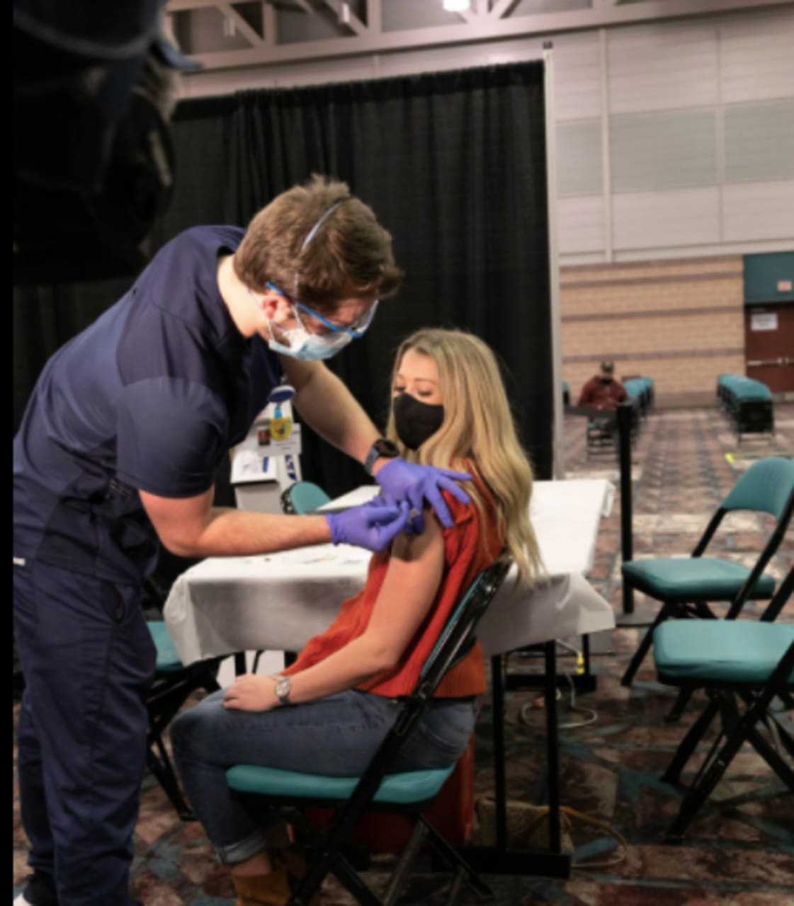 A New Jersey resident gets vaccinated at the AtlantiCare mega-site in Atlantic City.