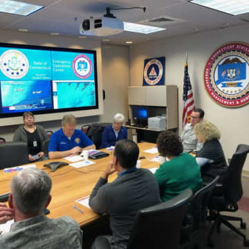 A unified command meeting is held in the state's Emergency Operations Center on Thursday morning.