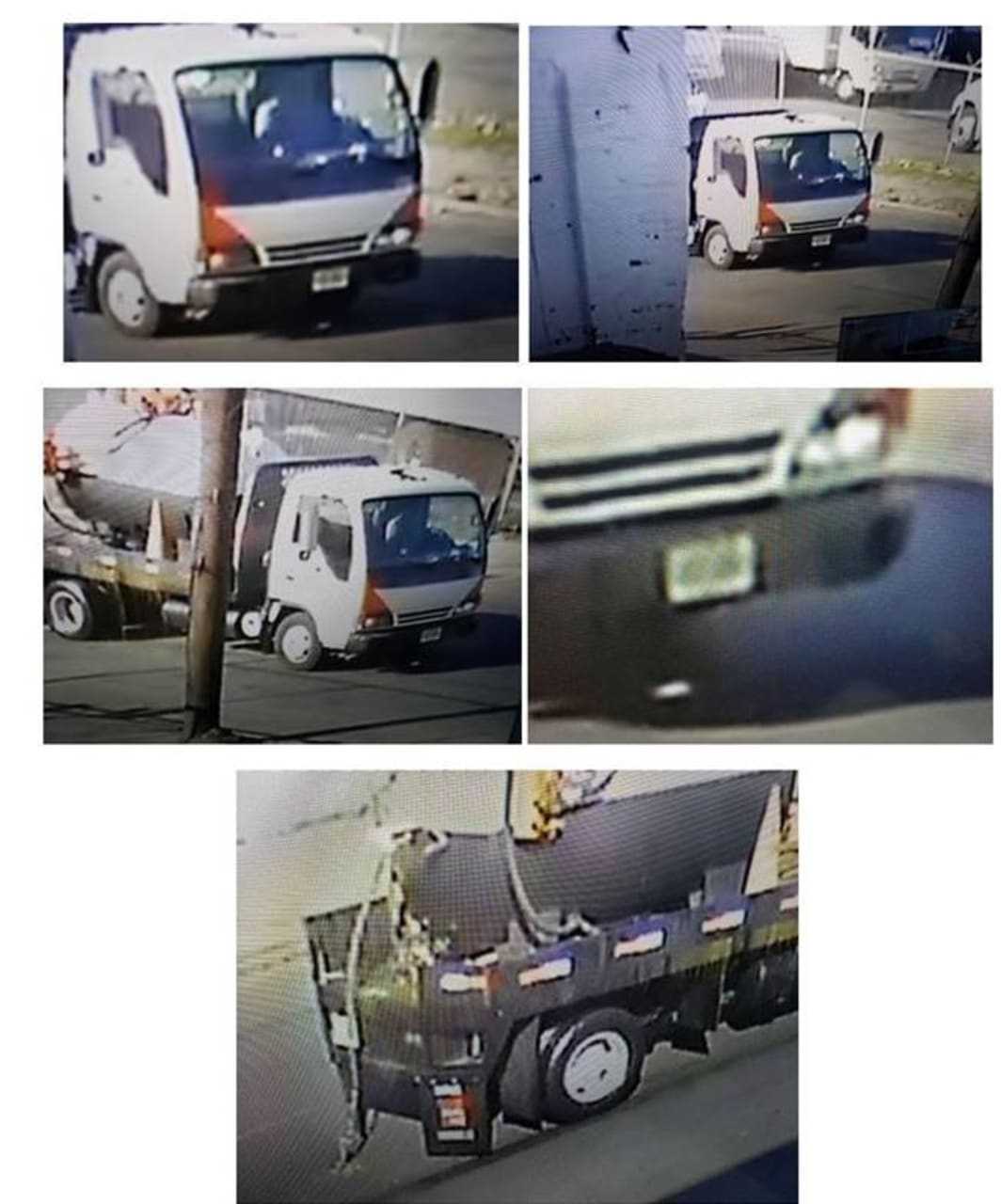 Surveillance camera images of a truck that deposited a miles-long slick of vegetable oil in Newark Oct. 15