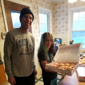 Shae Fishman came home from camping in front of the new Paramus Krispy Kreme store with a dozen doughnuts -- and he'll get more each month for a year.