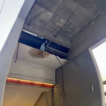 The area where the ceiling collapsed at the Stamford Train Station.