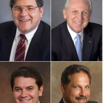 Clockwise, from top left: Matt Miklave, Harry Rilling, Andy Garfunkel and Vinny Mangiacopra all collected enough signatures to be featured on the ballot for Norwalk's Democratic mayoral primary.
