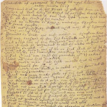 Image of The 1665 Eastchester Covenant Signed by Virginia Kathryn Fish Reynolds Hefti's Ancestor, Henry Fowler.
