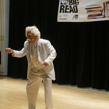 Alan Kitty portrays Mark Twain in the New Rochelle Big Read Kick-off Party.