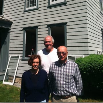 Windows are being replaced at the Hanford-Silliman House. From left are Janet Lindstrom, Donald Eldon and Steve Gravereaux.