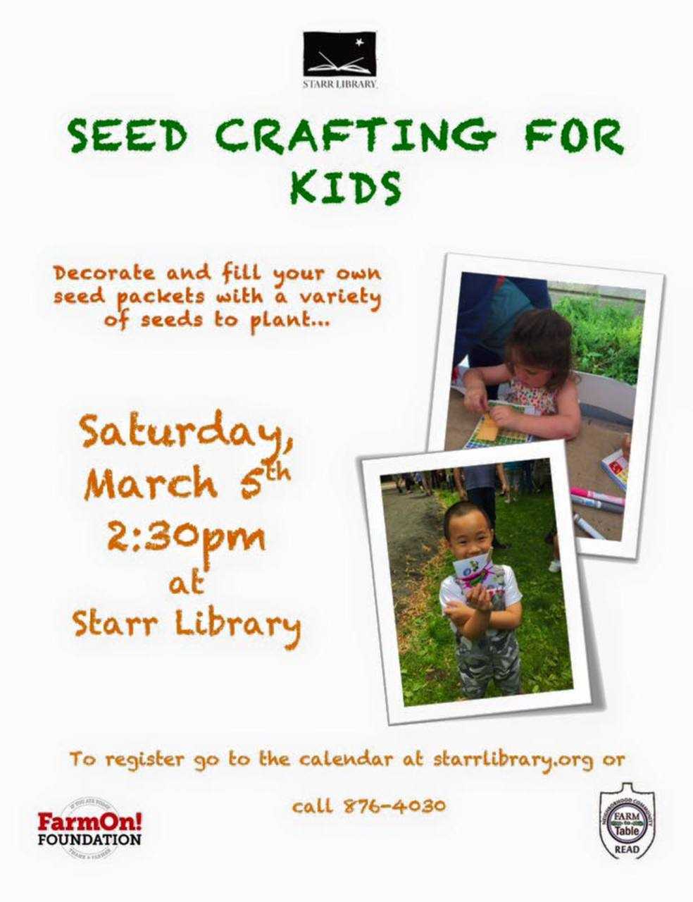 Kids will decorate and fill their own seed packets with various seeds for planting.
