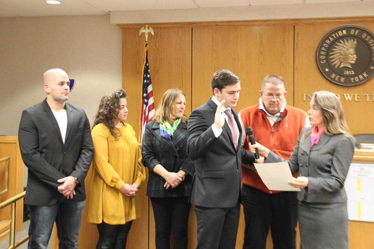 Officers are being sworn into their new positions at the Ossining Police Department.