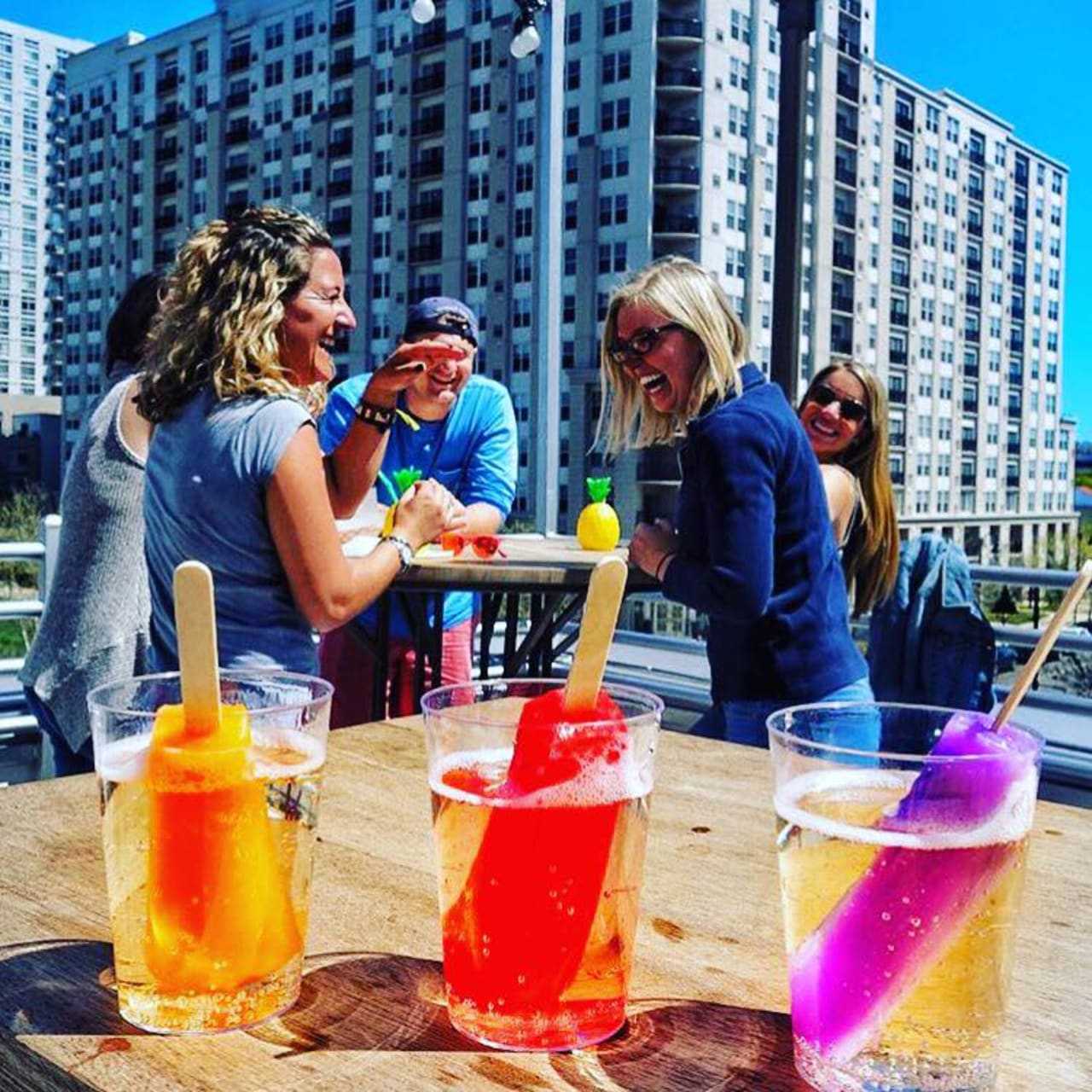 Popsicles in drinks at Fortina Pizza Surf Club rooftop in Stamford. The same cocktails are at the Westchester locations.