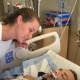 Lindsay Baker with Jonathan Daniels during his time in the hospital.