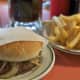 The original Sycamore burger, with fries and homemade root beer.