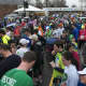 The crowded finish area at Saturday's 5K.