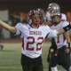 Vincent DiFilippo had two interceptions in the fourth quarter for Somers, and celebrates the second one here.