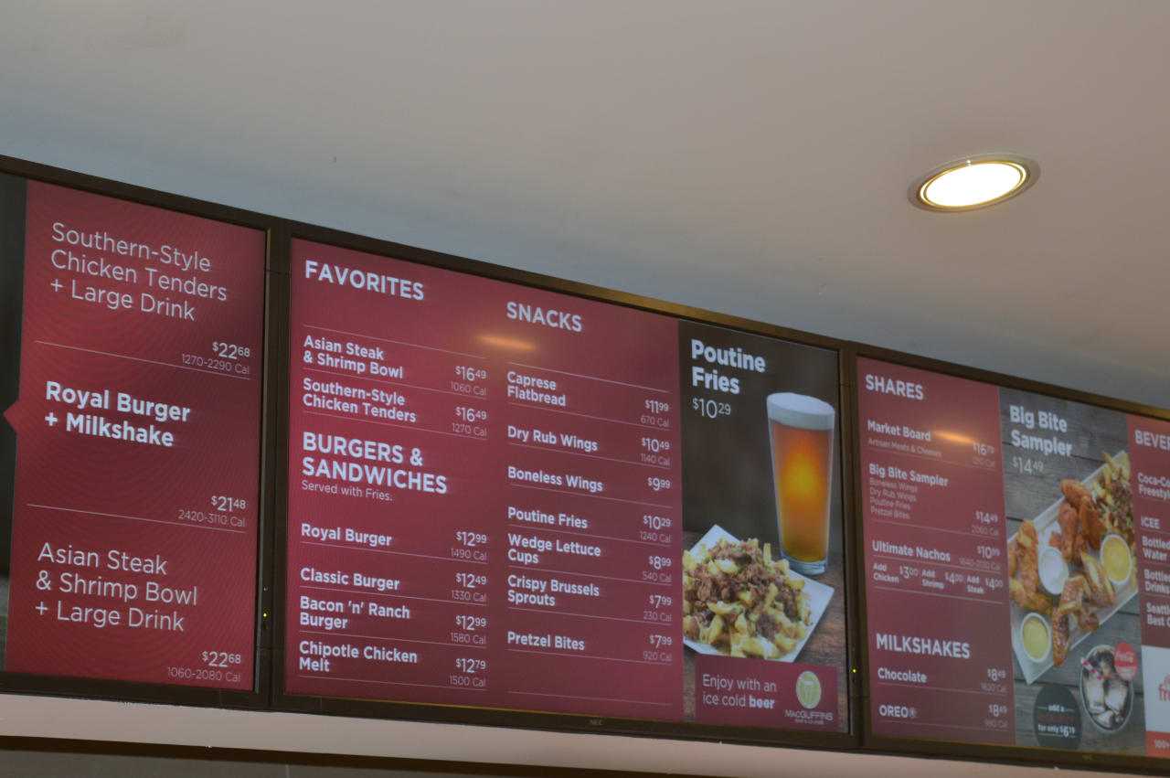 Menu items at the dine-in theater.