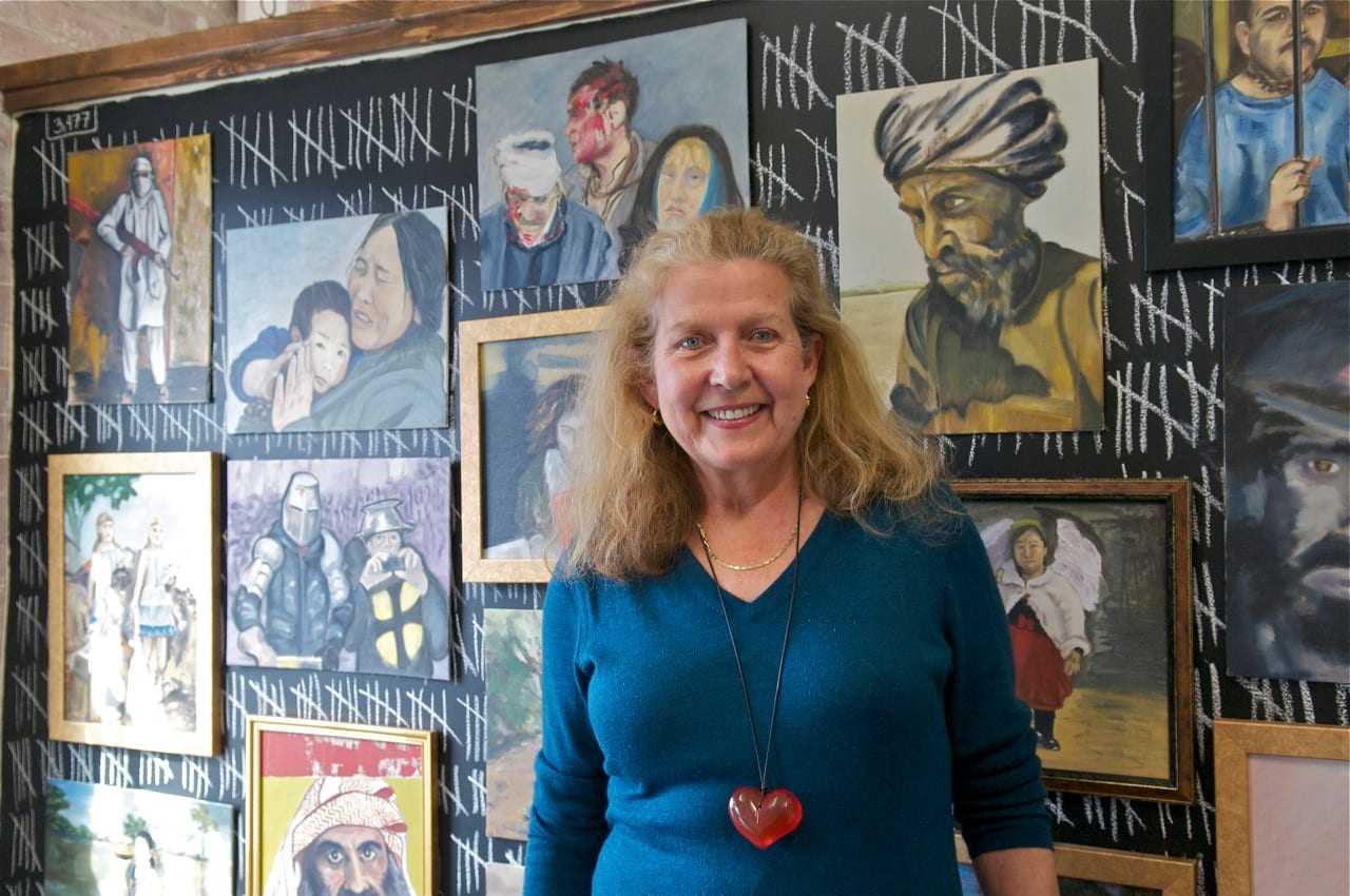 Artist Nansi Lent in her art studio at the Poughkeepsie Underwear Factory Grand Opening.