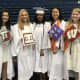 Briarcliff High School's Class of 2018 graduates tipped their commencement caps to note the colleges they are attending in the fall. From left to right, are: Jill Reiner, Gabriella Lo Bello, Leila Miller, Kala Herh and Alexandra Steinberg.