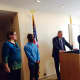 Michele Kulis and Kashawn Caleb Beatty with Mayor David Martin at Friday’s press conference.
