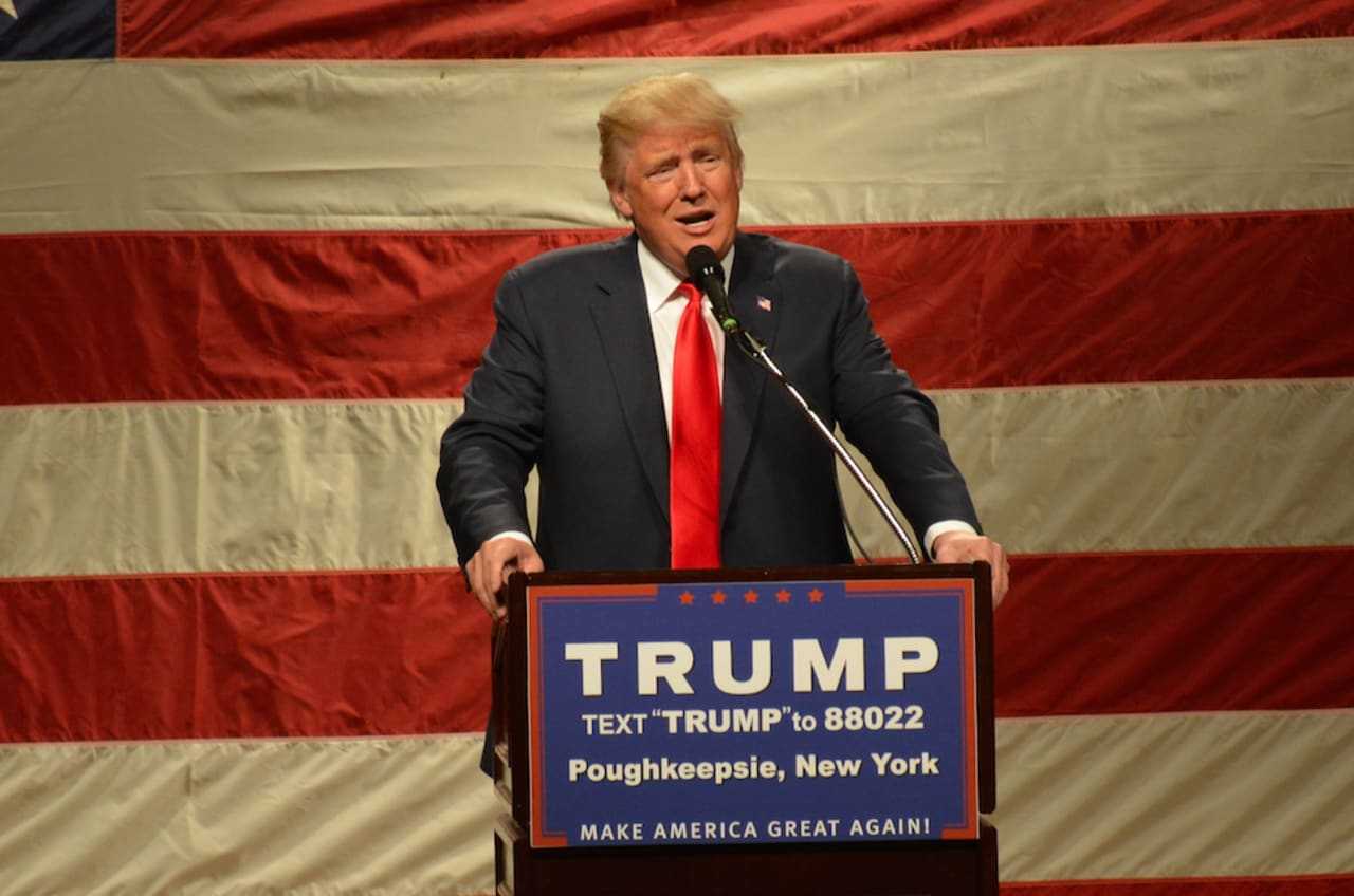 Donald Trump speaks at a Sunday rally in Poughkeepsie.
